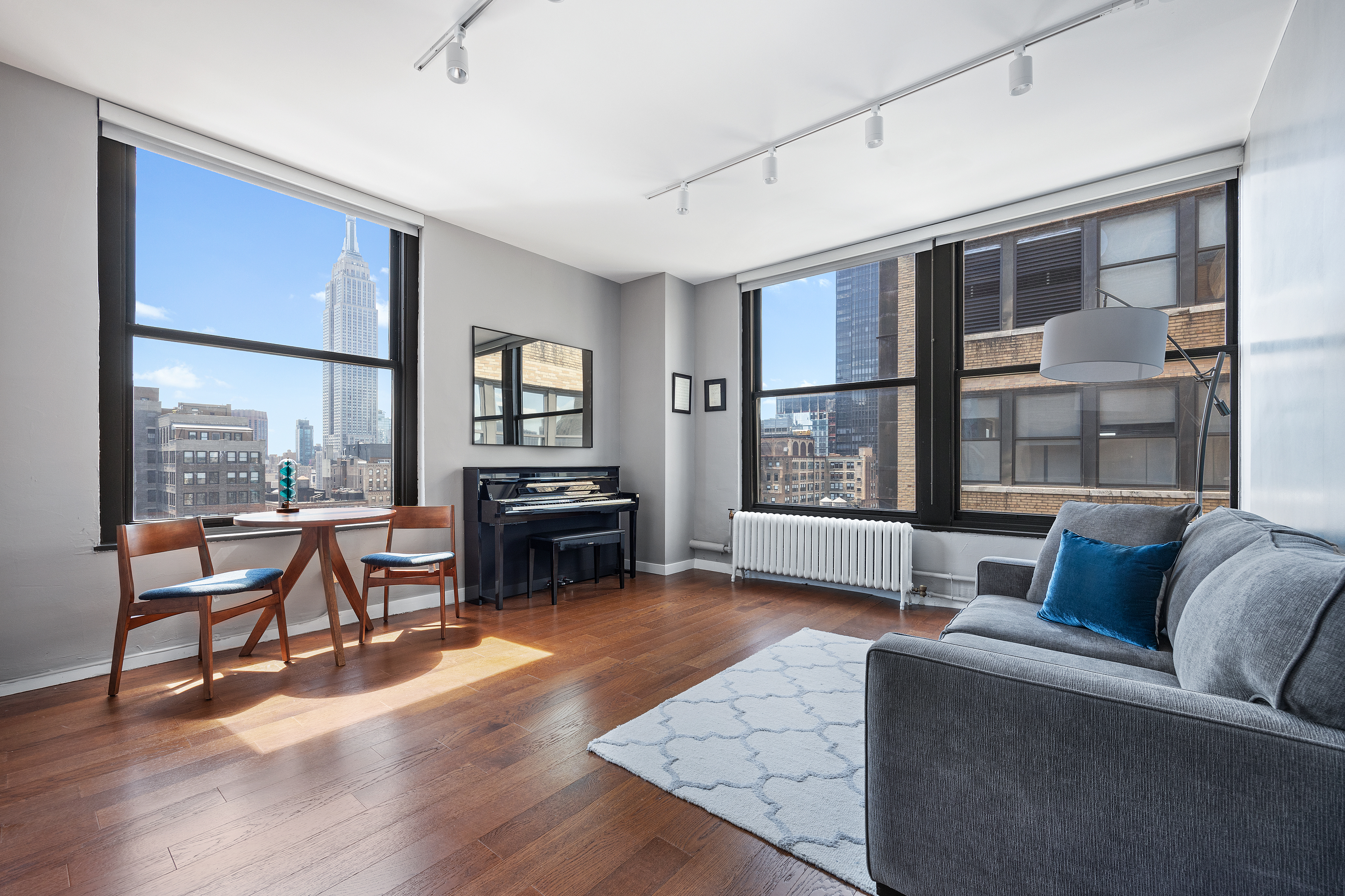 living room with view of empire state building