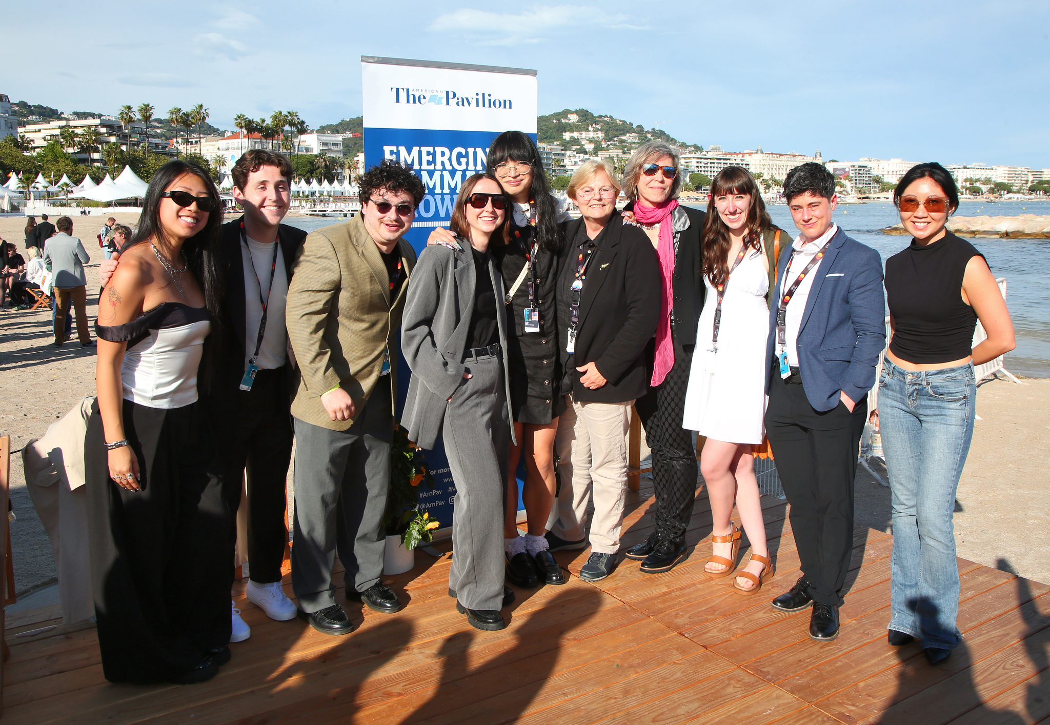 Gold House’s Creative Equity Fund team with filmmakers at the American Pavilion at Cannes Film Festival 2025, including Cultural Impact Prize winner Celeste Diep