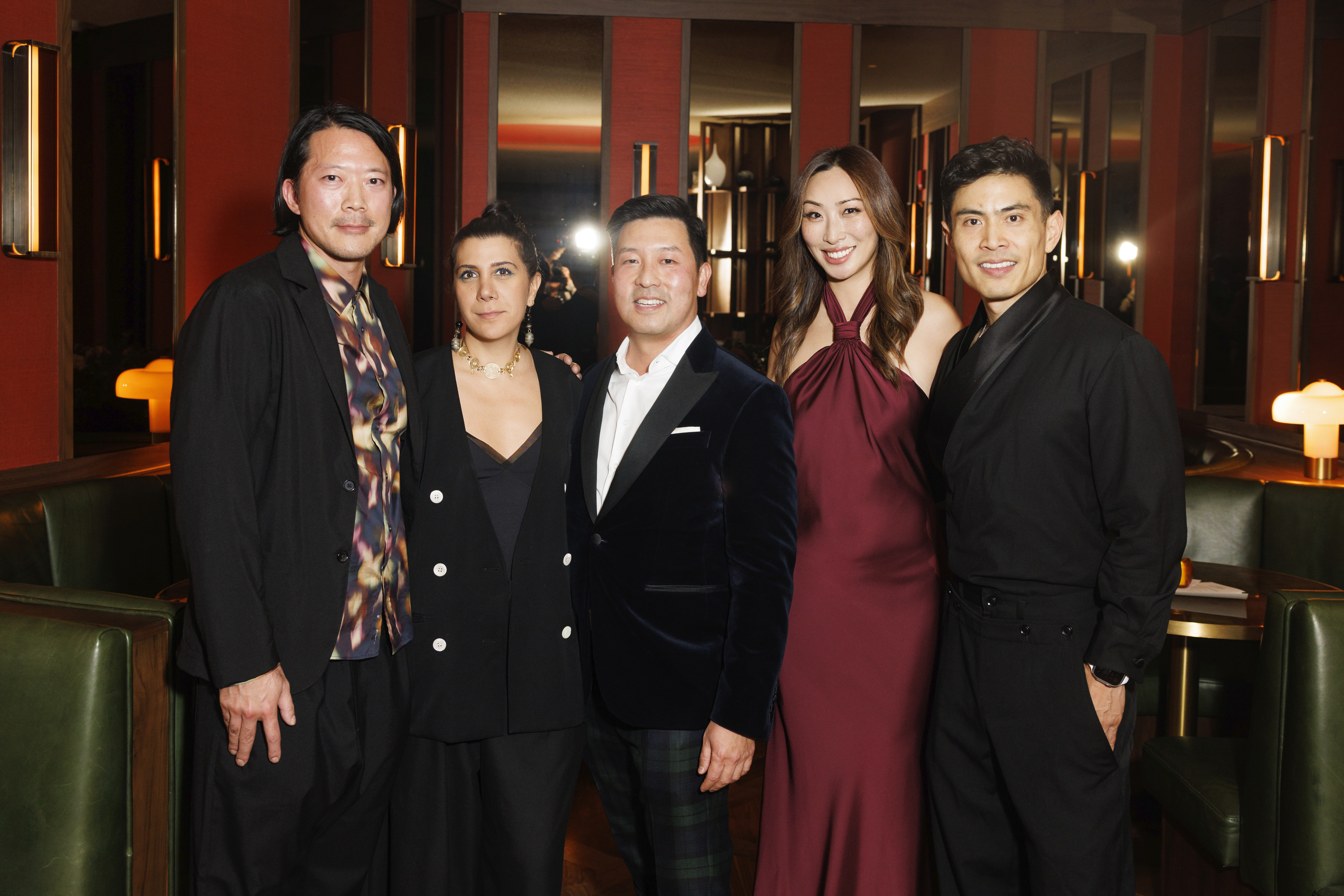 Gold Art Prize dinner and celebration in San Francisco, from left to right: Awardees Kenneth Tam and Morehshin Allahyari, with Peter Kahng, Kelly Huang and Bing Chen