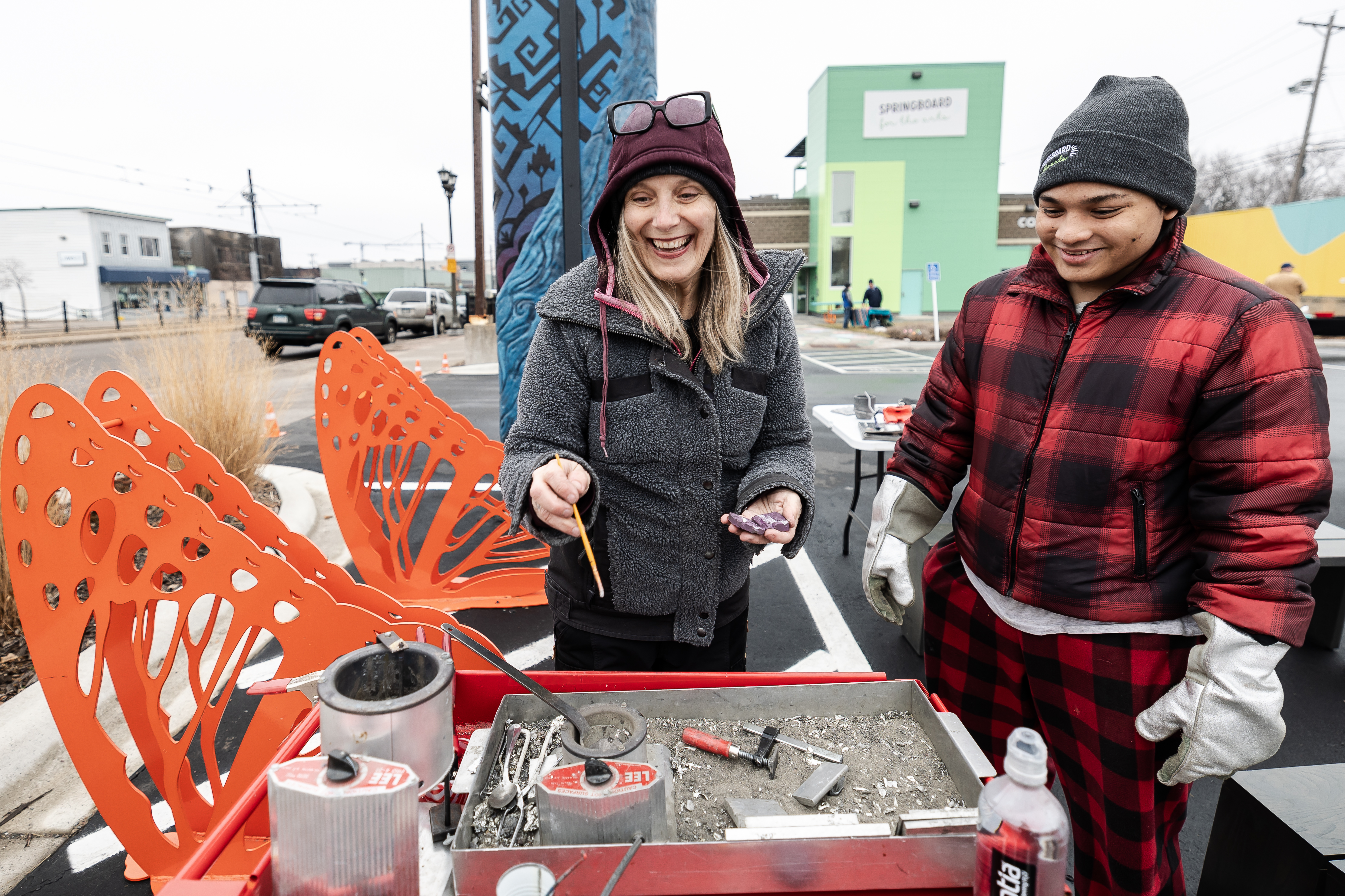 WOW Metal Lab artists demonstrate metal casting at Springboard on Ice, 2025