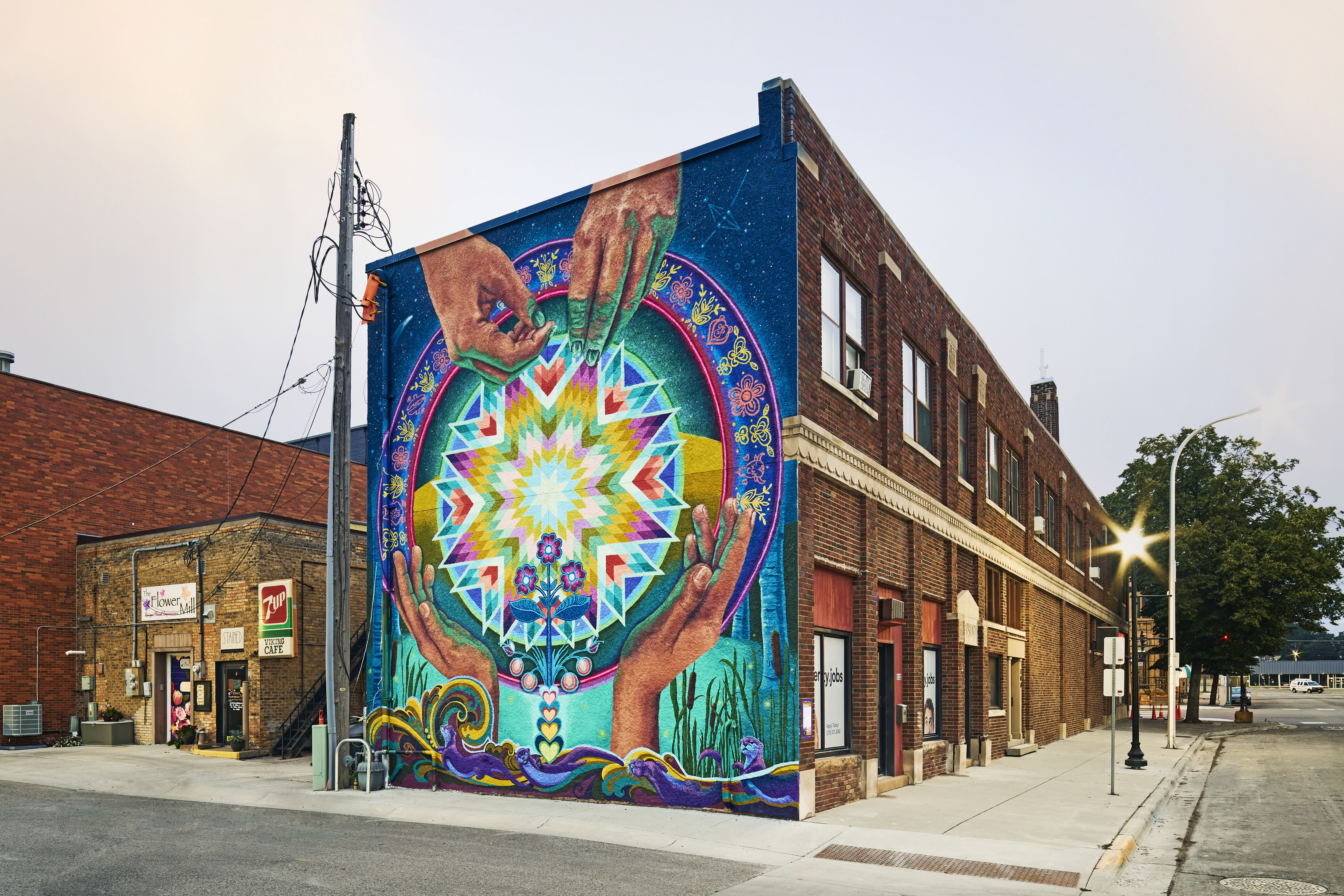 A community mural created by Mural On The Wall at Springboard for the Arts in Fergus Falls